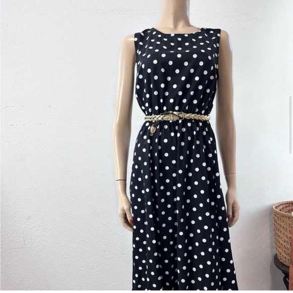 Vintage Dani/Michaels polka dots Sleeveless Crew Neck Midi Sundress - Picture 8 of 16